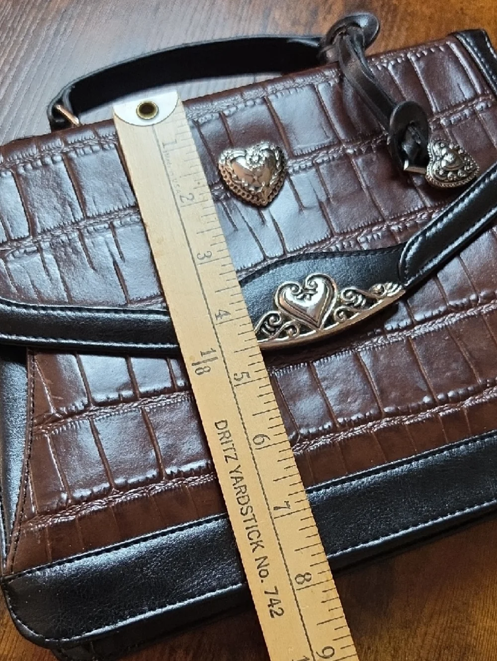 BRIGHTON | Vintage Brown & Black Croc Embossed‎ Western Inspired Leather Satchel